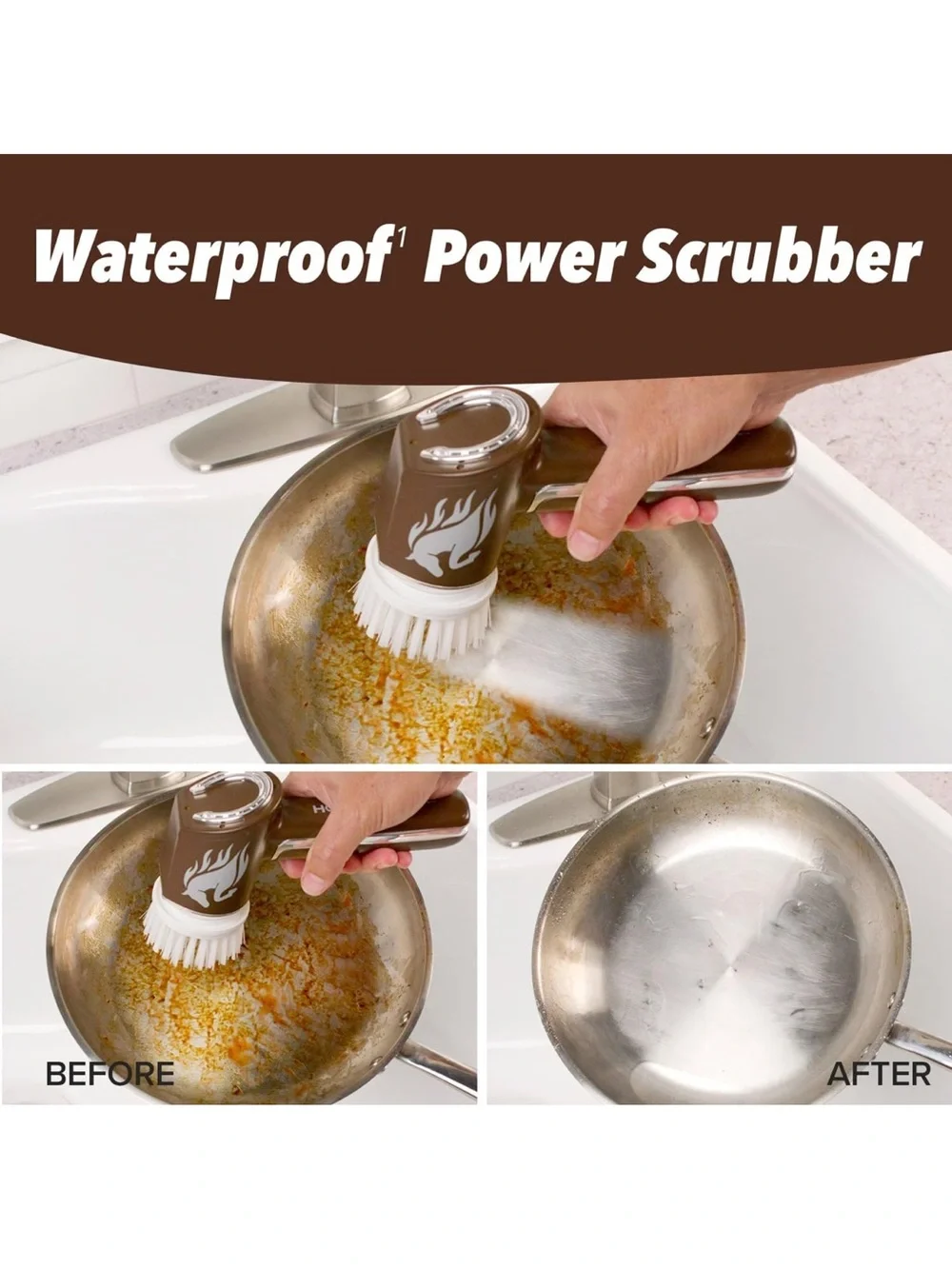 Horsepower Electric Power Scrubber, Waterproof, 350 RPM, 5 Brush Heads